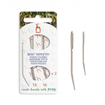 En förpackning med lite grövre stoppnålar med böjd spets.