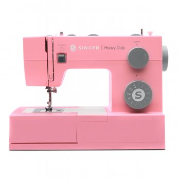 Rosa symaskin Singer Heavy Duty HD4411 sedd framifrån mot vit bakgrund.