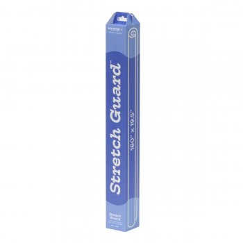 Produktförpackning för Stretch Guard från WonderFil. En långsmal, vertikal box i blå färg med vit text. Texten identifierar prod