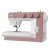 Mekanisk symaskin Janome 1522SP Smokey Pink i vit plast med rökrosa frontpanel och bas, fotograferad i trekvartsvinkel framifrån