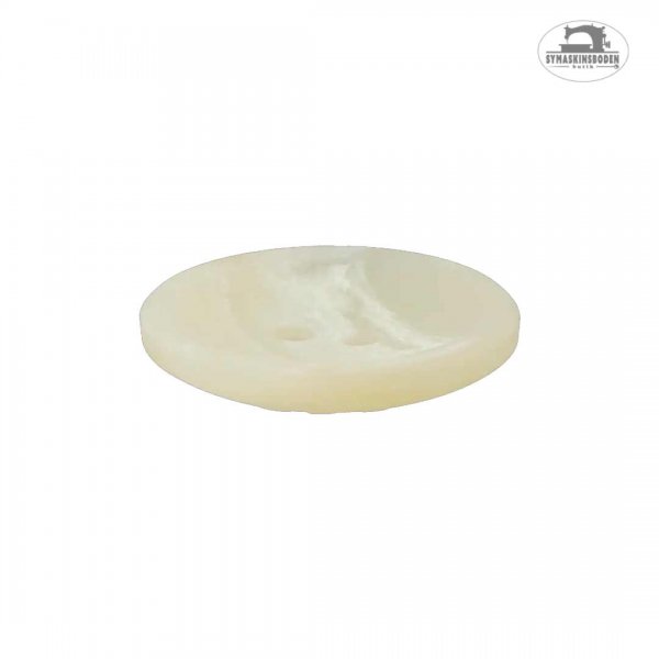 Slät knapp i benvit färg sedd från sidan.