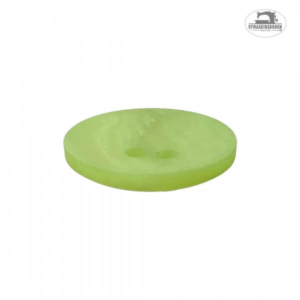 En ljusgrön mellanstor knapp sedd från sidan.