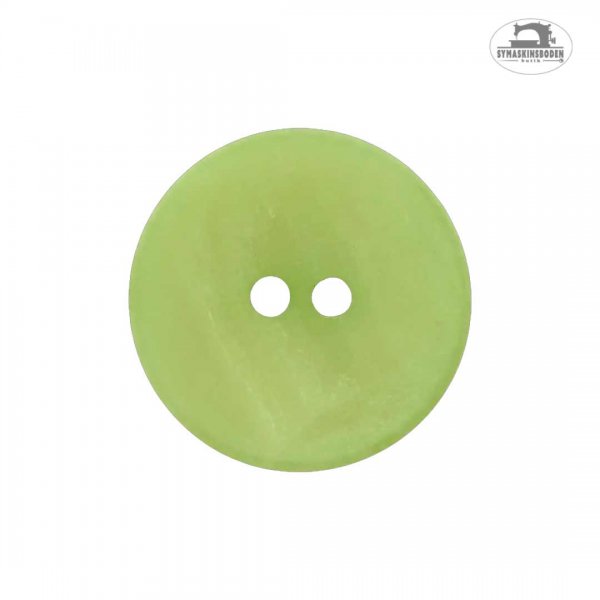 En grön mellanstor knapp med två hål.