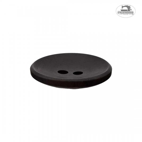 En svart återvunnen knapp sedd från sidan.