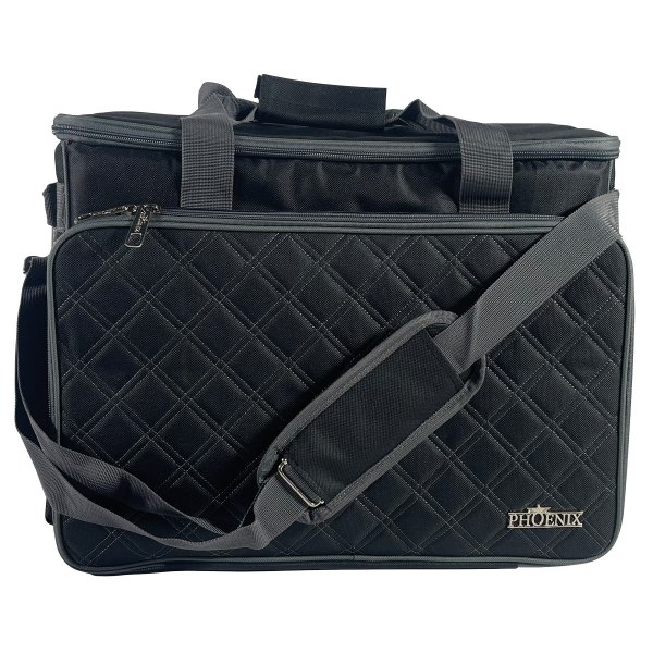 Bärhandtag och axelrem på symaskinsväska svart