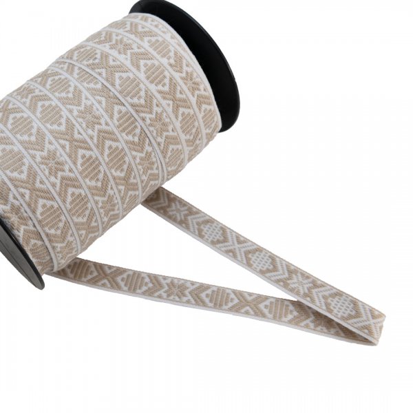 Stilrent hemslöjdsband i vitt och beige.
