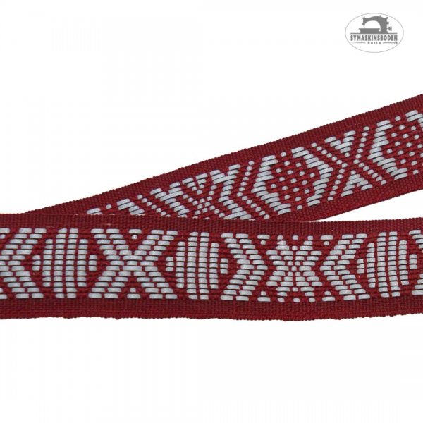 Mörkröd reflexband i allmogestil på metervara