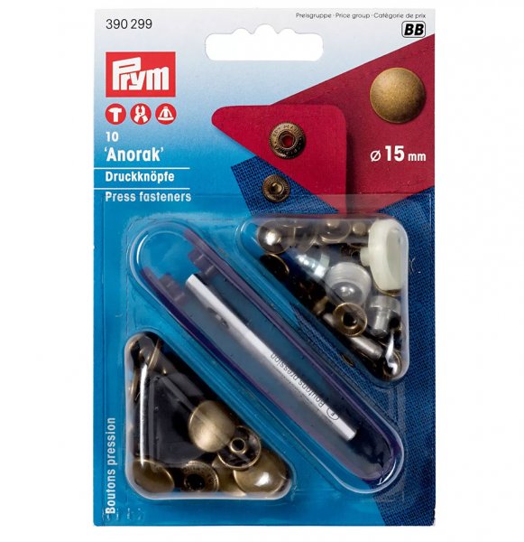 15mm breda nittryckknappar i färgen antikmässing