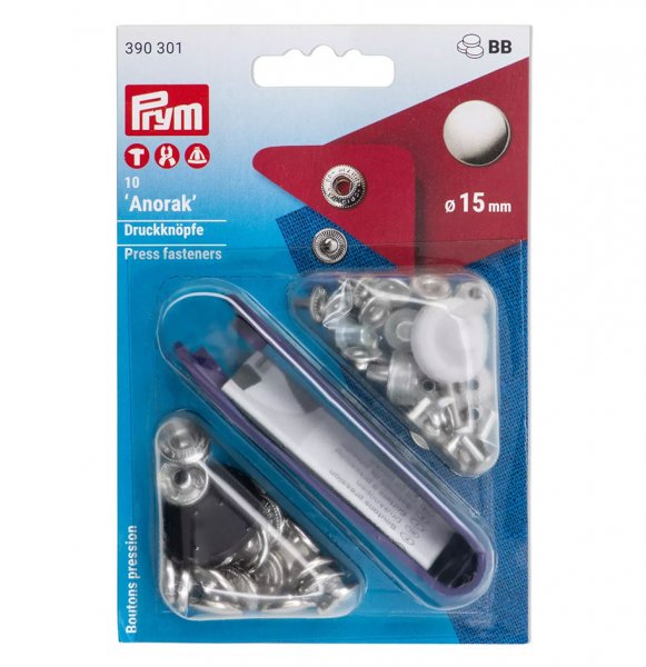 Snygga silverfärgade tryckknappar med bredd 15 mm