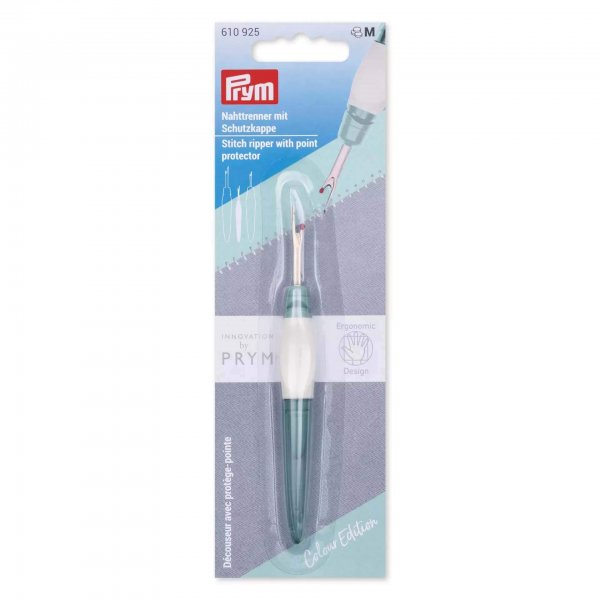 Prym ergonomics sprättkniv i färgen Sage Leaf förpackad på ett hängbart informationskort. Förpackningen visar artikelnummer 610 