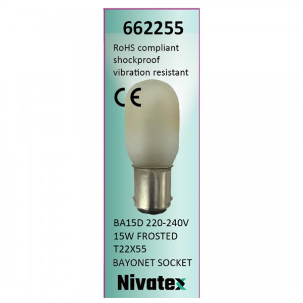 Symaskinslampa bajonett 15W frost Ba15d 22x55
