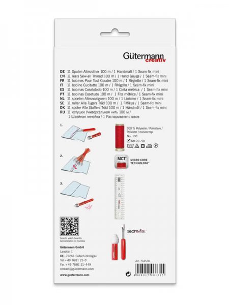 Sytrådset med mätguide och Seam-fix mini