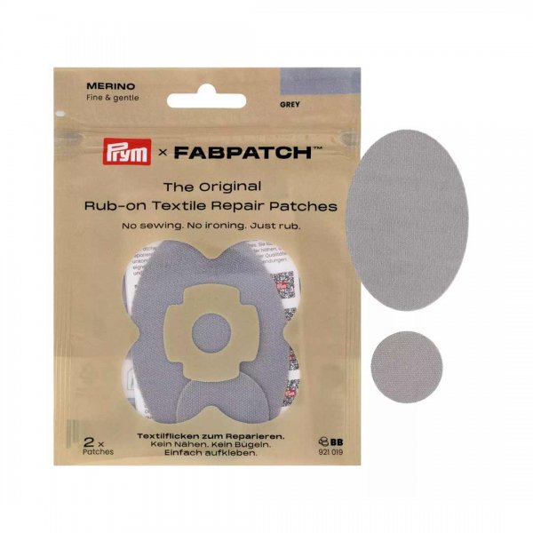 En förpackning med grå laglappar i merinoull från FabPatch
