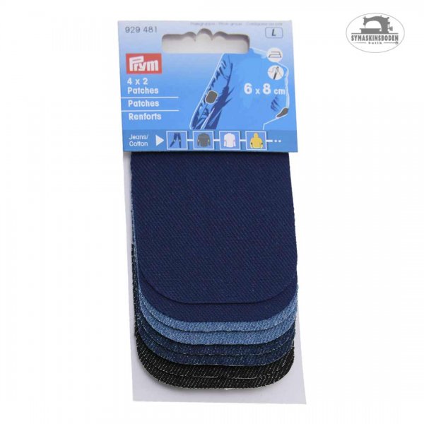 8 laglappar i jeans med 4 olika nyanser