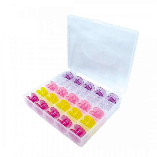 En spolask med 25 CB spolar i olika färger