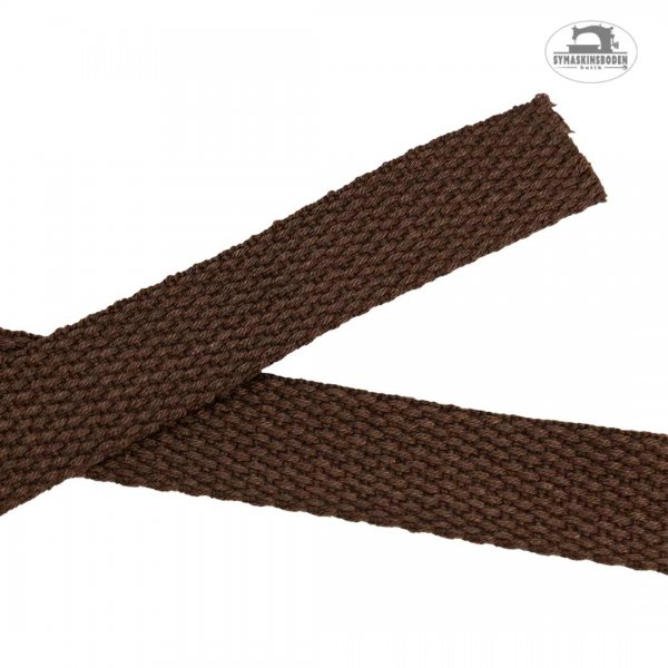 Ett brunt väskband med grov struktur som är 20mm brett