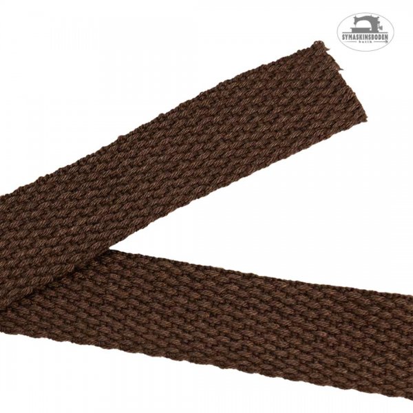 Ett brunt väskband med grov struktur som är 25mm brett