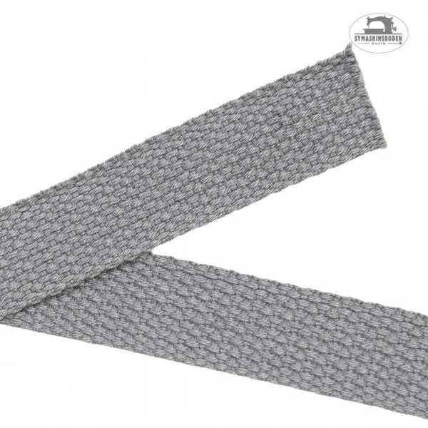 Ett grått väskband med grov struktur som är 25mm brett