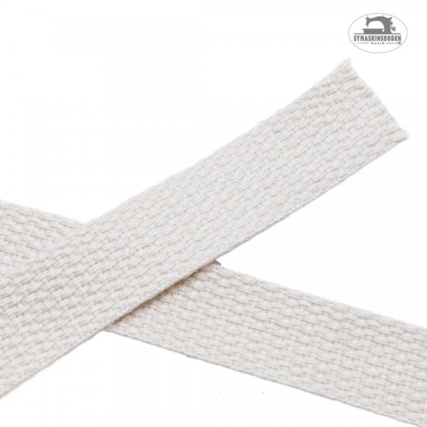 Ett band i bruten vit färg med grov struktur som är 25mm brett