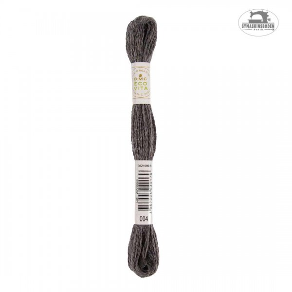 Ett växtfärgat brodergarn i ull med fin mörkgrå färg.