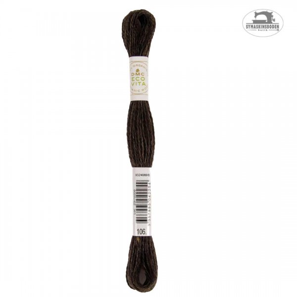 Växtfärgat ullgarn för broderi i mörkbrun färg.