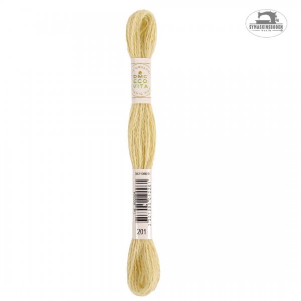Ljusgult ullgarn till broderi som är växtfärgat.