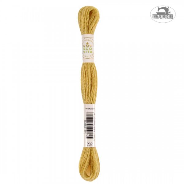 Gult växtfärgat ullgarn för broderi.