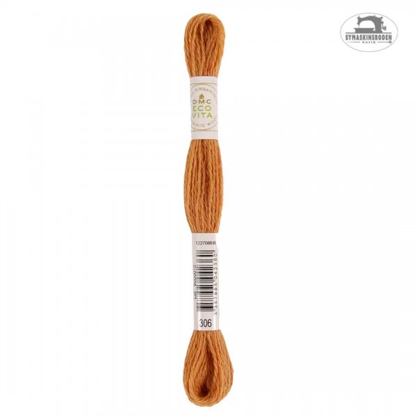 Ett orange växtfärgat ullgarn till broderi.