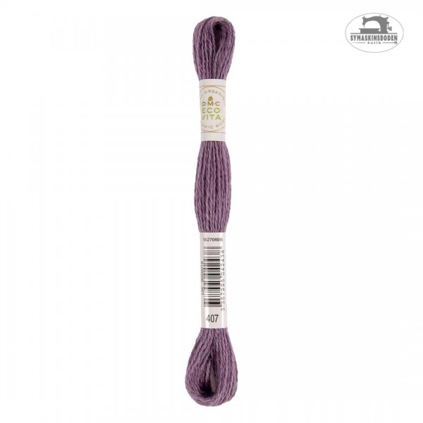 Växtfärgat broderigarn i ull med en blålila färg.