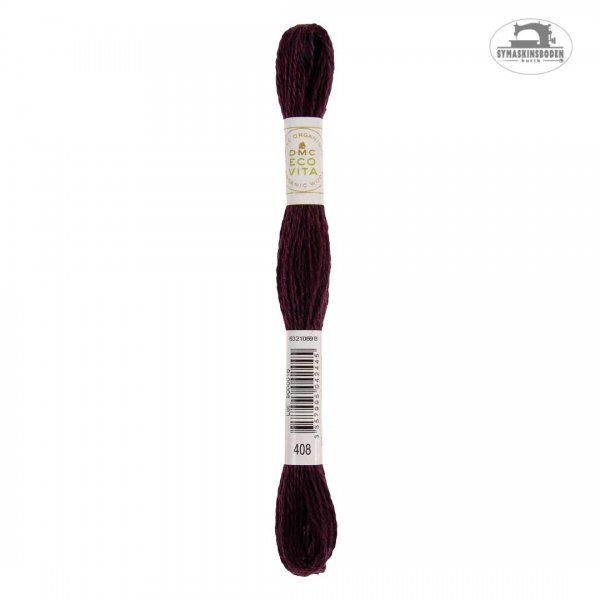 Ett växtfärgat ullgarn för broderi i en mörklila färg.