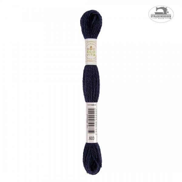 Växtfärgat ullgarn för broderi i en marinblå färg.