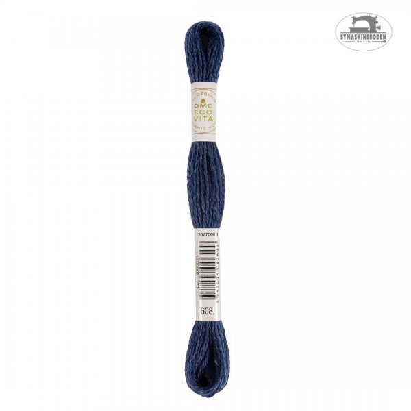 Växtfärgat ullgarn för broderi med en mörkblå färg.