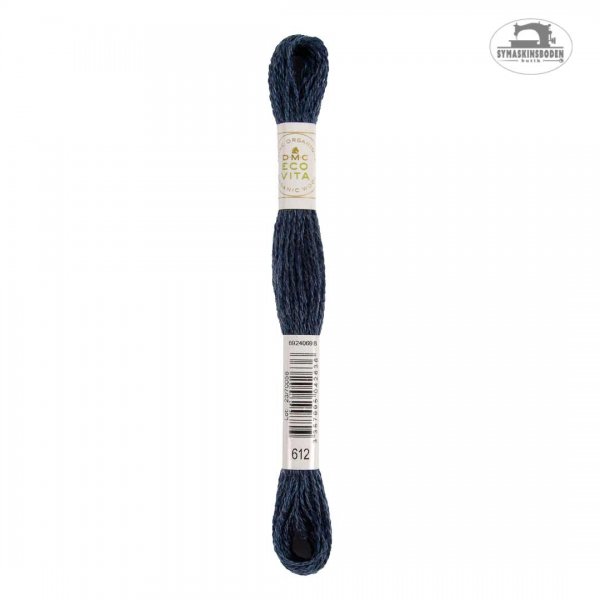 Ett mörkt gråblått ullgarn för broderi.