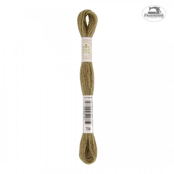 Ett växtfärgat garn till broderi i en fin grön färg.