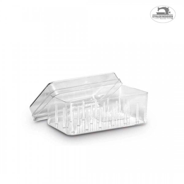 Genomskinlig låda för förvaring av sytråd