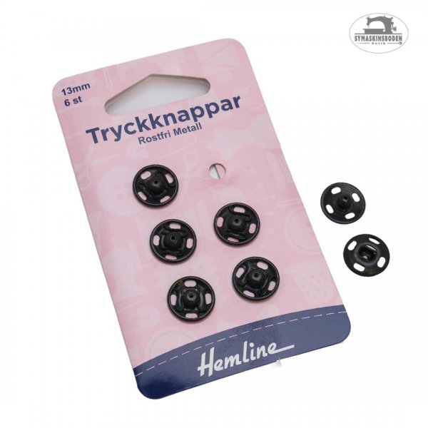 6 svarta tryckknappar i metall