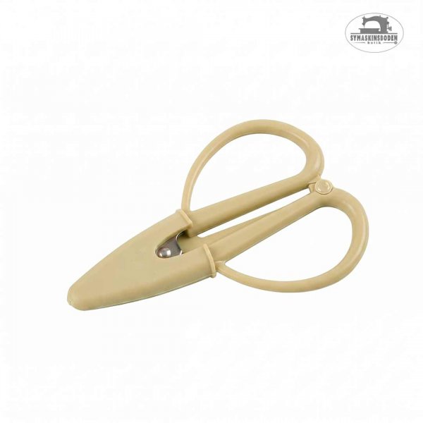 Liten beige sax med inbyggt skyddsöverdrag.