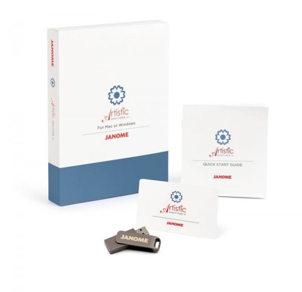 Frilagd bild av kartongen till Janome artistic Digitizer 2.0