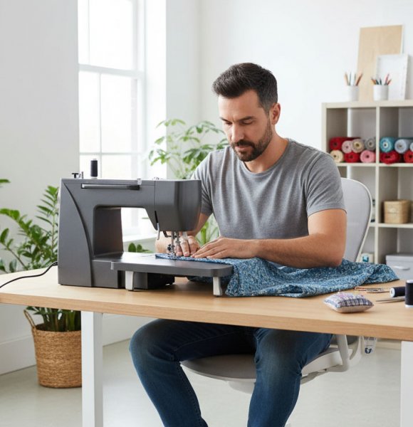 En man syr på en Janome SewLA