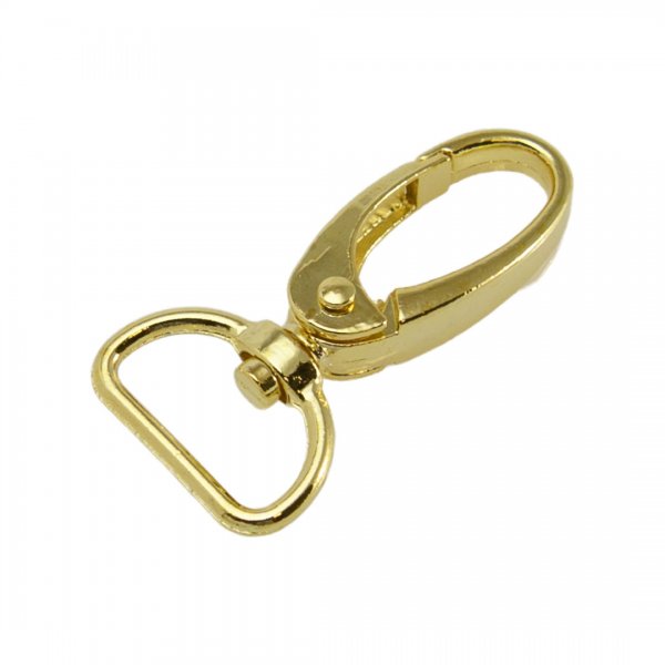 En guldfärgad karbinhake med plats för 20mm breda band