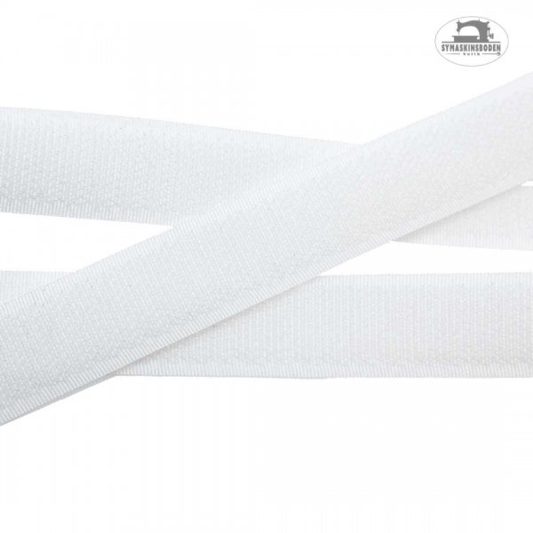 20mm brett kardborreband i färgen vit.