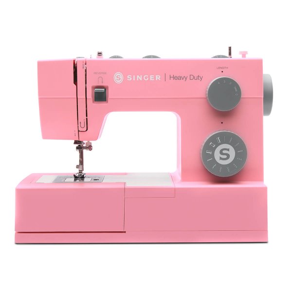 Rosa symaskin Singer Heavy Duty HD4411 sedd framifrån mot vit bakgrund.