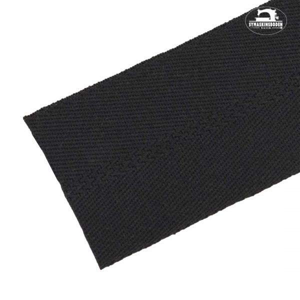 Svart band som anvands till att kanta mattor och annan grov textil