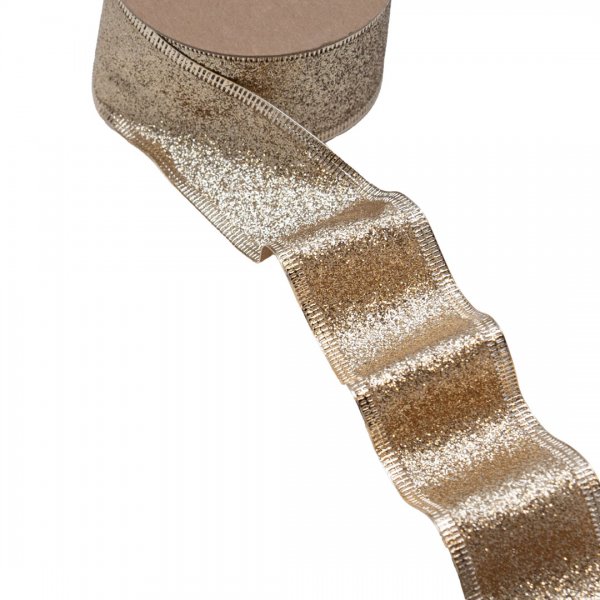 Guldfärgat band med stålkant och glitter.
