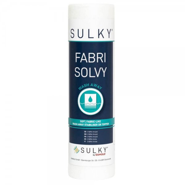 Rulle av SULKY Fabri Solvy vattenlösligt nonwoven-mellanlägg med tygliknande struktur för stabilisering av broderier.