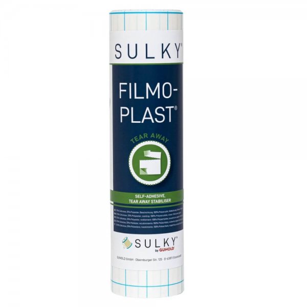 Rulle av SULKY Filmoplast, ett självhäftande och rivbart mellanlägg för fixering av material som inte kan spännas i broderiramen
