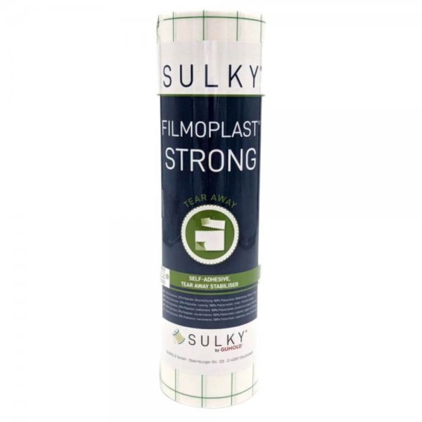 Rulle av SULKY Filmoplast Strong, ett kraftfullt självhäftande och rivbart mellanlägg för stabilisering av tunga broderiprojekt