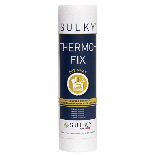 Transparent rulle av SULKY Thermofix, ett dubbelsidigt häftande limflor för mjuk och permanent fixering av applikationer