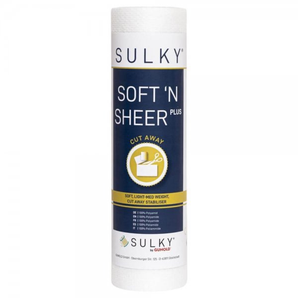 rulle av SULKY Soft 'n Sheer Plus, mjukt permanent cut-away mellanlägg för broderi på tunna eller elastiska material