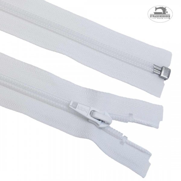 En 70 cm lång dragkedja till tröjor, koftor och jackor som har färgen vit.